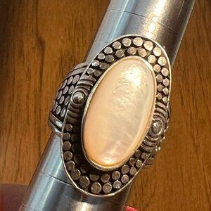 Huge 925 Silver Ring Mother of Pearl Ring Signed Cfj